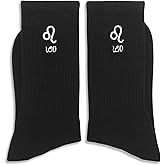 FUQWZ Astrology Gifts for Women, Constellation Embroidered Socks, Black Crew Socks for Women Men.