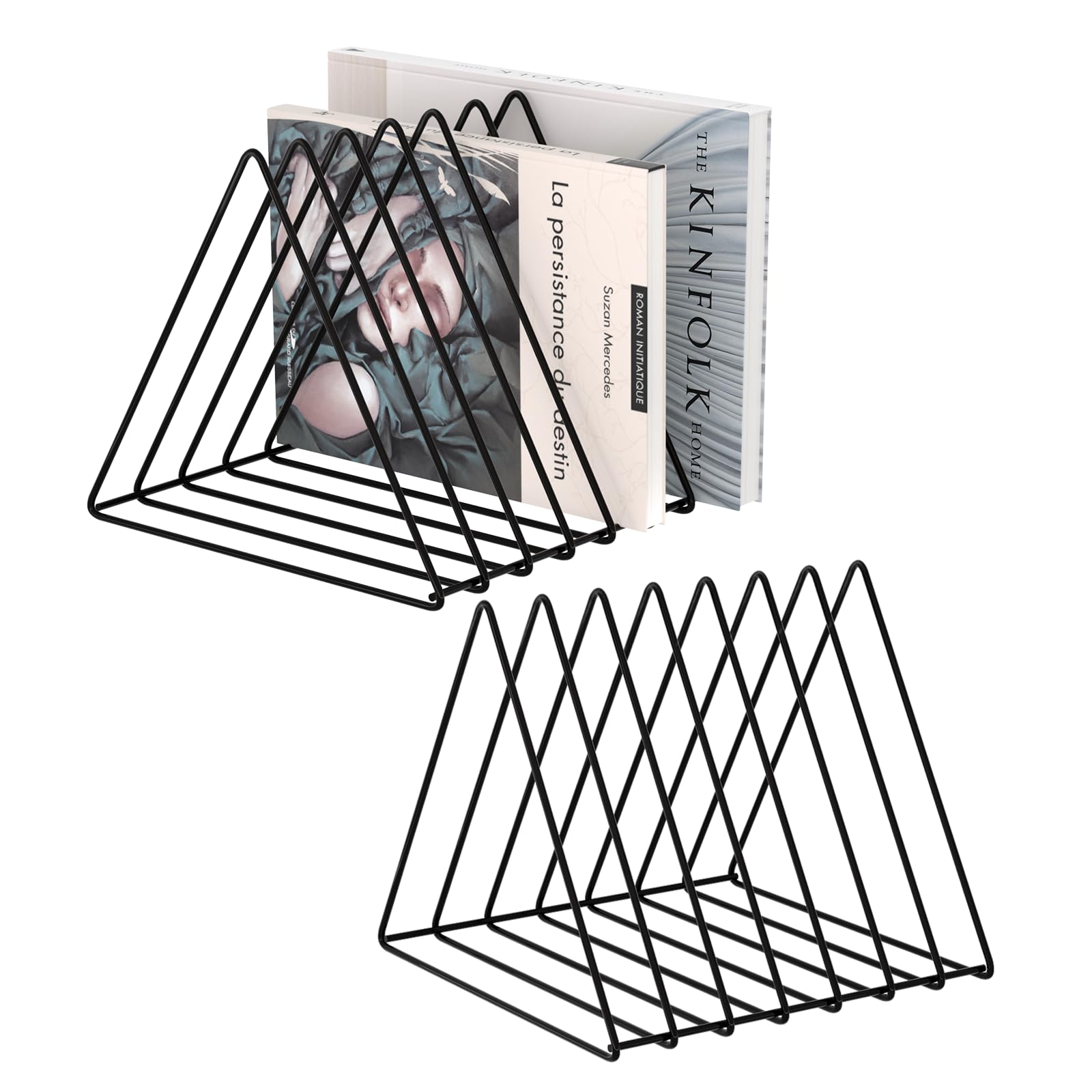 Photo 1 of Urban Deco Triangle Desk Organizers Metal Wire Magazine Holder 7 Sections Decorative Organizer Vinyl Record Storage Office File Organizer For Desk - Black Magazine File Holder - Pack of 2