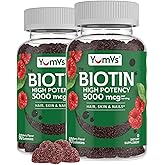 YumVs Biotin Gummies 5000mcg - Luscious Raspberry Flavor - Thicker Faster Hair Growth Gummies for Women or Men - Hair, Skin & Nails Vitamins - Hair Gummy - Vegetarian Biotin Supplement (60 Ct., 2pk)