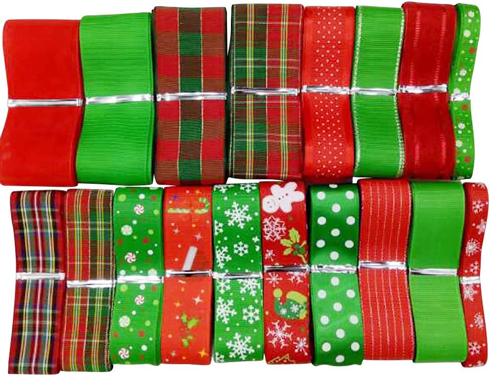 Dandan DIY 18Yards Christmas Satin Grosgrain Ribbon Craft DIY Gift Packing Hair Bow Accessory (Christmas Assorted)