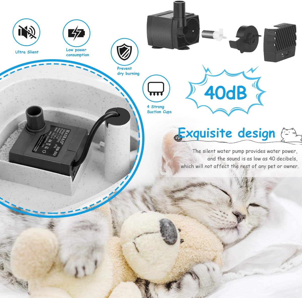 URPOWER Pet Fountain, Upgraded Automatic Cat Fountain Dog Water Fountain Cat Water Dispenser, Adjustable Water Flow Setting Drinking Fountain Cat Bowl for Cats, Dogs, Pets(Gray) : Pet Supplies