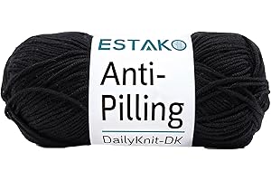 Estako DailyKnit-DK - 100% Anti-Pilling Acrylic Yarn - Soft DK Light Weight #3 - (3.52 oz / 273 Yds) - for Knitting & Crocheting (80092 - Black)