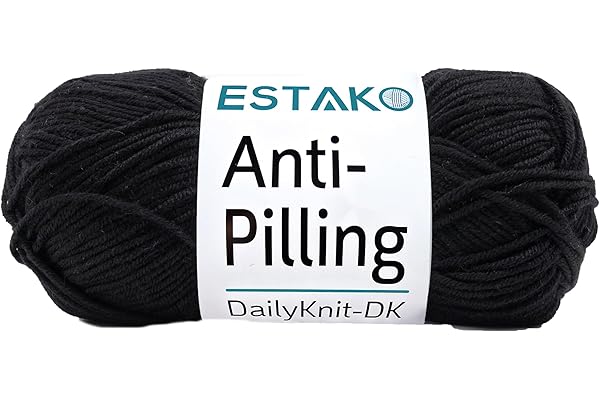 Estako DailyKnit-DK - 100% Anti-Pilling Acrylic Yarn - Soft DK Light Weight #3 - (3.52 oz / 273 Yds) - for Knitting & Crocheting (80092 - Black)