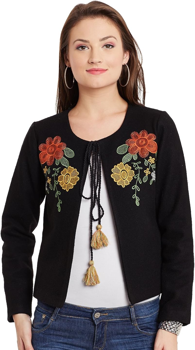 Buy Global Colours Open Front Felt Embroidered Jacket with Dori and