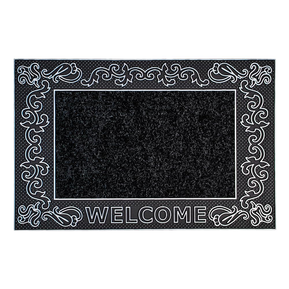 JVL Rico PVC and Carpet Indoor Metallic Doormat, Scroll