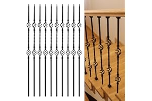 DEVALLEY Wrought Iron Balusters (Set of 10),Hollow Double Basket Twist Stair Spindles,Decorative Metal Balusters Spindles for Decks,1/2 inch Stair Railing,Satin Black Metal Railing - D03…