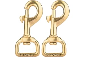 Faneta 3-1/8 inch Solid Brass Swivel Bolt Snap Hooks 7/8 inch Square Swivel Eye Single Ended Trigger Clips Keychain Holder for Leathercrafts, Dog Collar, Pet Leash, Flag Halyard and More (2 Pieces)