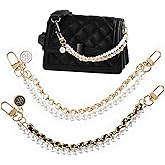 BOHUIZ 2Pcs Pearl Purse Chain Gold Handbag Straps Metal Shoulder Extender Crossbody Bags Short Handle Replacement Charms Accessories for Women Bag Charms for Handbags Purse Making Supplies