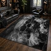 Smoke Sugar Skull Area Rug, 5'x7' Grey Black Rugs for Living Room, Bedroom | Dark Gothic, Soft Durable, Non Slip, Low Pile, Stain Resistant, Kid & Pet Friendly, Carpet for Bedroom, Dining Room