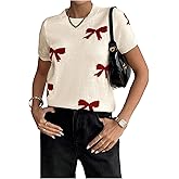 GORGLITTER Women's Bow Knit Tops Short Sleeve Lightweight Sweater Spring Fashion 2025