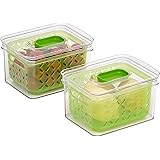 Amazon Basics Set of 2 Produce Food Saving Containers with Vented Lids, BPA Free Plastic - 2 Medium (1.9 Qt)
