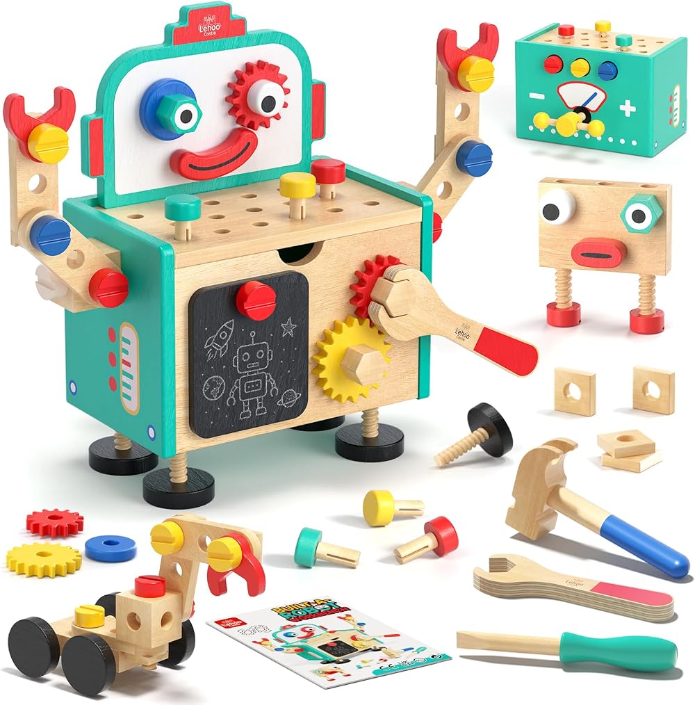 Lehoo Castle Wooden Robot Kids Tool Set Montessori Educational Toy 2 3 4
