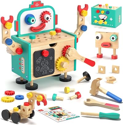 Lehoo Castle Wooden Robot Kids Tool Set Montessori Educational Toy 2 3 4