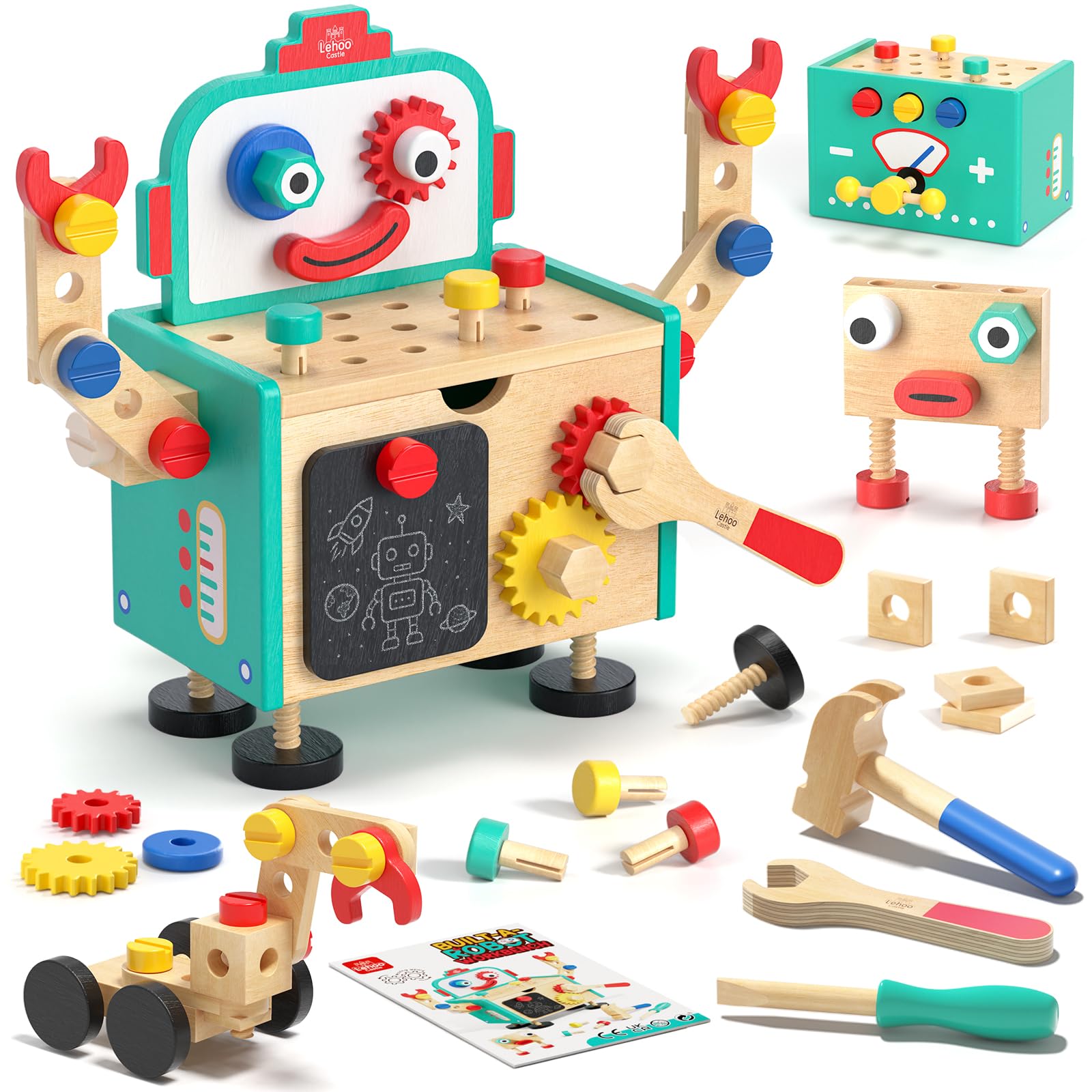 Photo 1 of ***MISSING PIECES*** Lehoo Castle Kids Tool Set, Wooden Mini Toddler Tool Bench with Blackboard, Robot Construction Toys with Hammer Wrench Screwdriver, STEM Learning Toys for Age 3-5, Birthday Gift for Boys & Girls