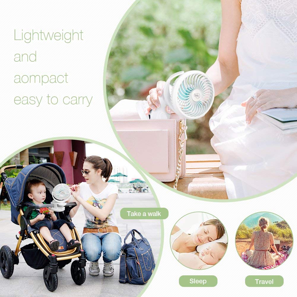 Ausein Mini Clip-on Fan 5000mAh Rechargeable Battery Operated USB Desk Fan Portable Personal Fan Small Quiet Stroller Fan for Home, Office, Travel, Camping, Baby Pram, Pushchairs, Buggy, Car (White)