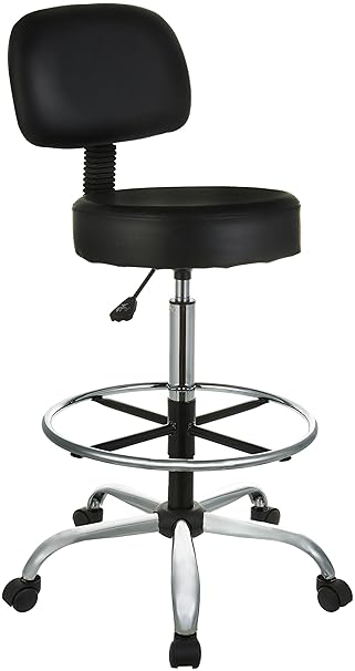 AmazonBasics Height Adjustable Office/Bar/Kitchen Stool with Back Cushion and Adjustable Foot Rest, Black