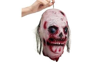 KHC-KHF 10''x12.8'' Life-Size Bloody Cut Off Corpse Head Prop Halloween Scary Hanging Severed Head Decoration Zombie Head for Outdoor Indoor Haunted Houses Party Decor