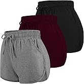 URATOT 3 Packs Women Sport Shorts Cotton Yoga Running Workout Shorts Summer Athletic Pant with Drawstring and Pockets