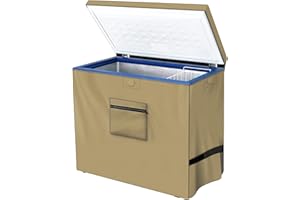 DEOSK Chest Freezer Cover,420D Oxford Fabric Waterproof Open Deep Freezer Protective Cover with Storage Bag Fit for 5.0 Cubic Feet Adjustable Freezer Cover 28"L X 22"W X 34"H, (Beige)