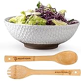 Wotalation Handmade Ceramic Large Serving Bowls, Salad Bowl set. Modern Kitchen Dishes for Dinner, Fruit, Salad. Oven, Dishwasher Safe, Vanilla White, 58 oz, 9.5" (1, 9.5“)