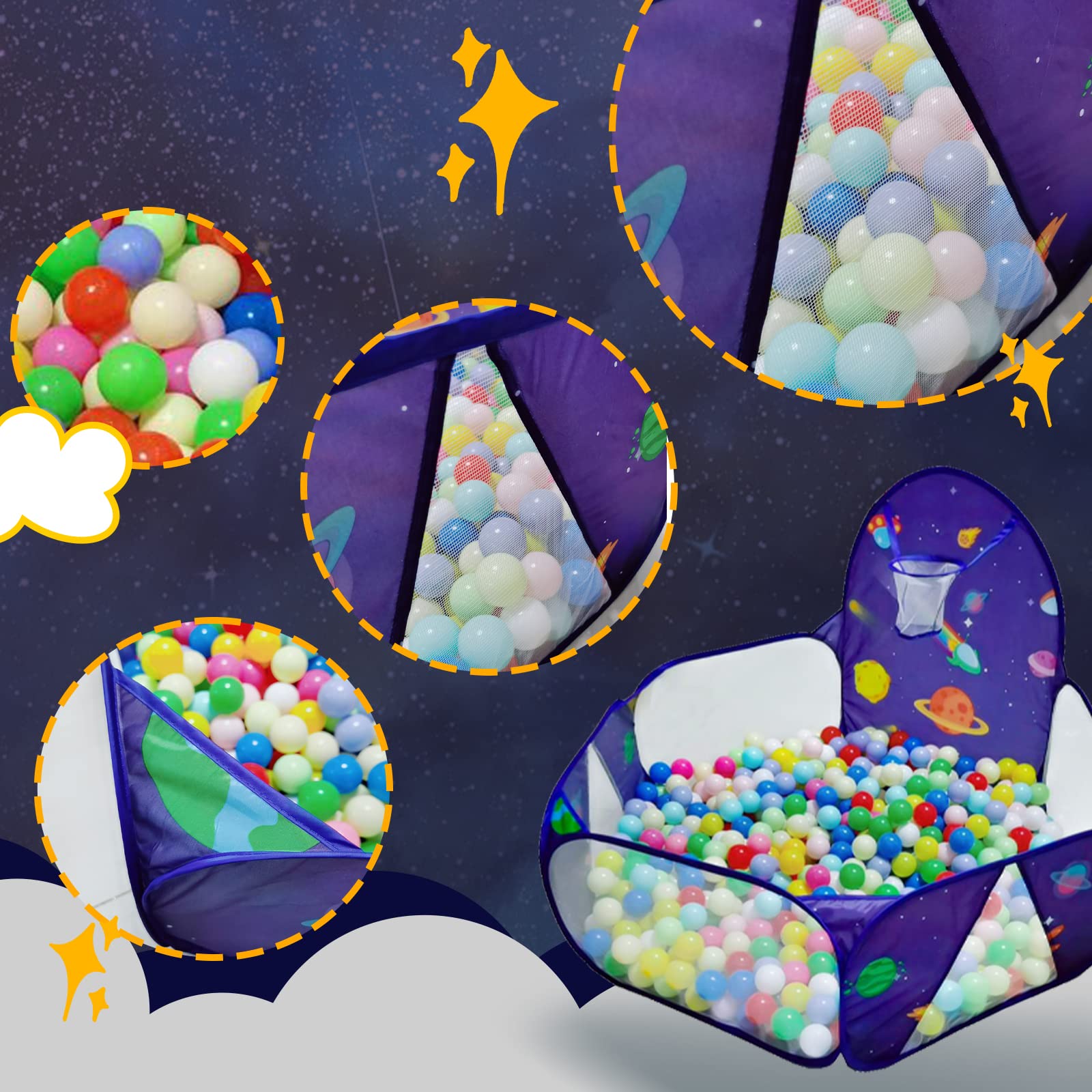 Kids Ball Pit, Pop Up Children Play Tent, Toddler Ball Pool Baby Crawl Playpen with Basketball Hoop, Portable Toys for Girls Boys, 4 ft / 120 cm, Balls Not Included, Spaceship