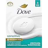 Dove Beauty Bar Soap Sensitive, 8 Bars for Sensitive Skin, Fragrance Free and Hypoallergenic 3.75 oz