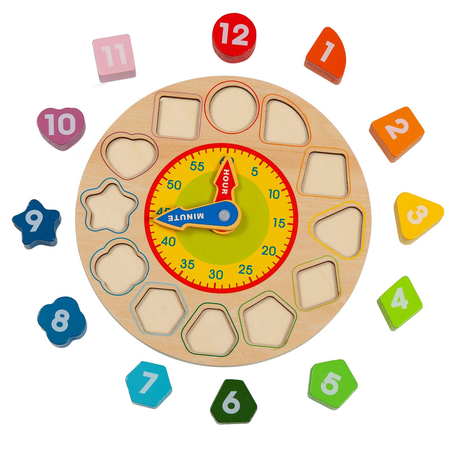 Wondertoys Wooden Shape Sorting Clock Toddlers Gifts Educational Toy