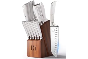 KnifeSaga Knife Set Premium, 15 Pcs Japanese High Carbon Stainless Steel Knives Set for Kitchen with Sharpener and Wood Block
