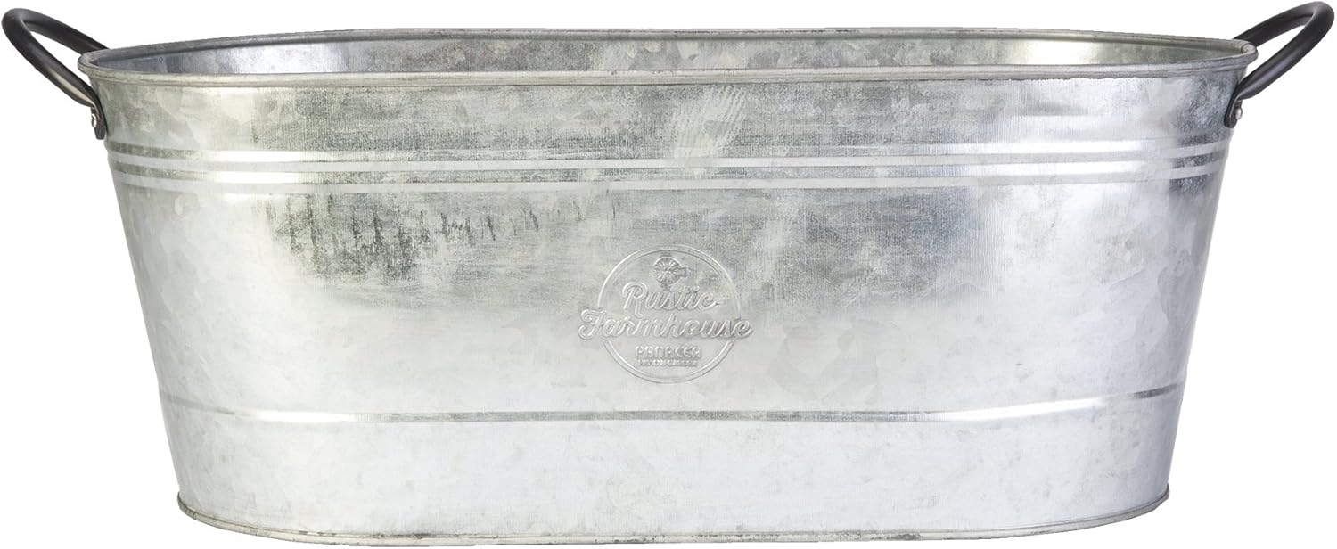16" Oval Washtub Planter, Aged Galvanized Finish