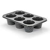 Monfish Jumbo Deep Muffin pan 6 cup large cupcake pan gray granite finish Carbon steel muffin tin 3.5x3inch cup (deep 6 cup)