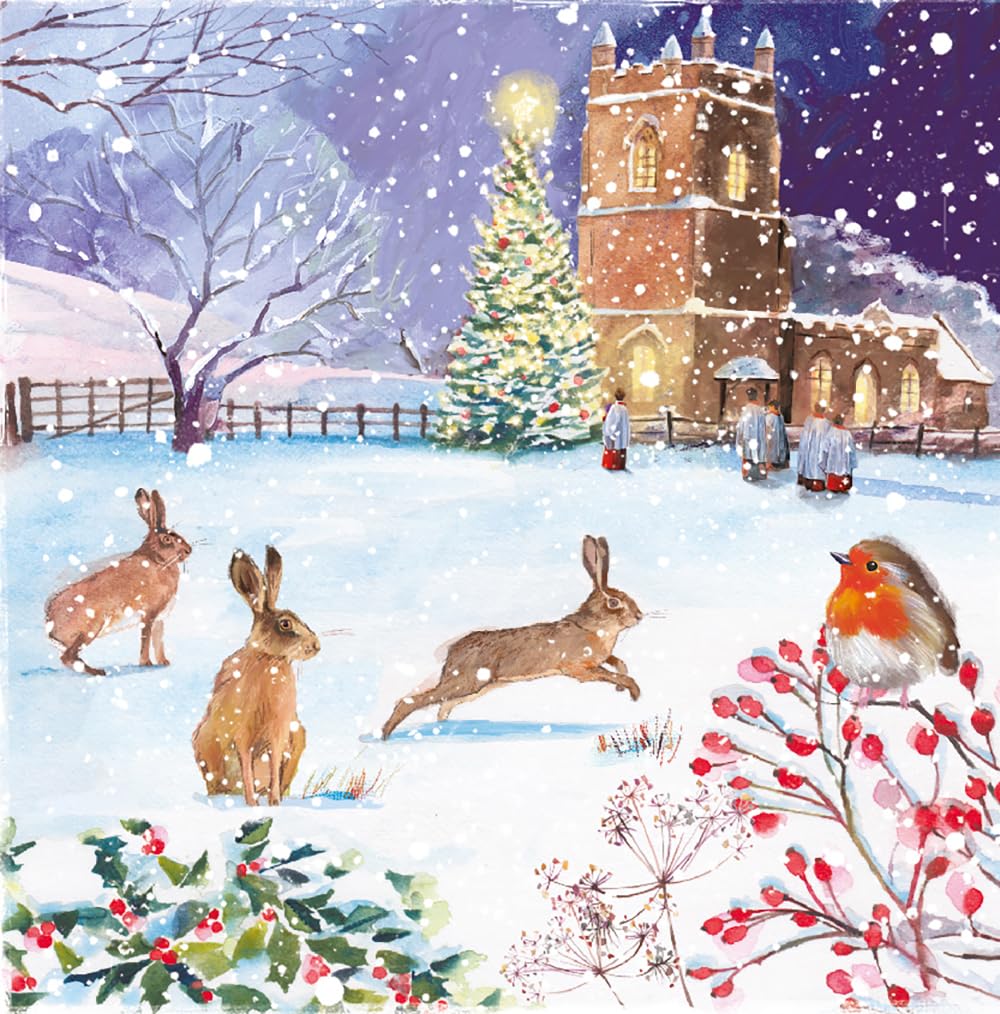 Ling Design Wildlife Watercolour Art Pack of 6 Christmas Cards - Premium Board - Charity Christmas Cards Great British Card Company (Wild Hares Gathering)
