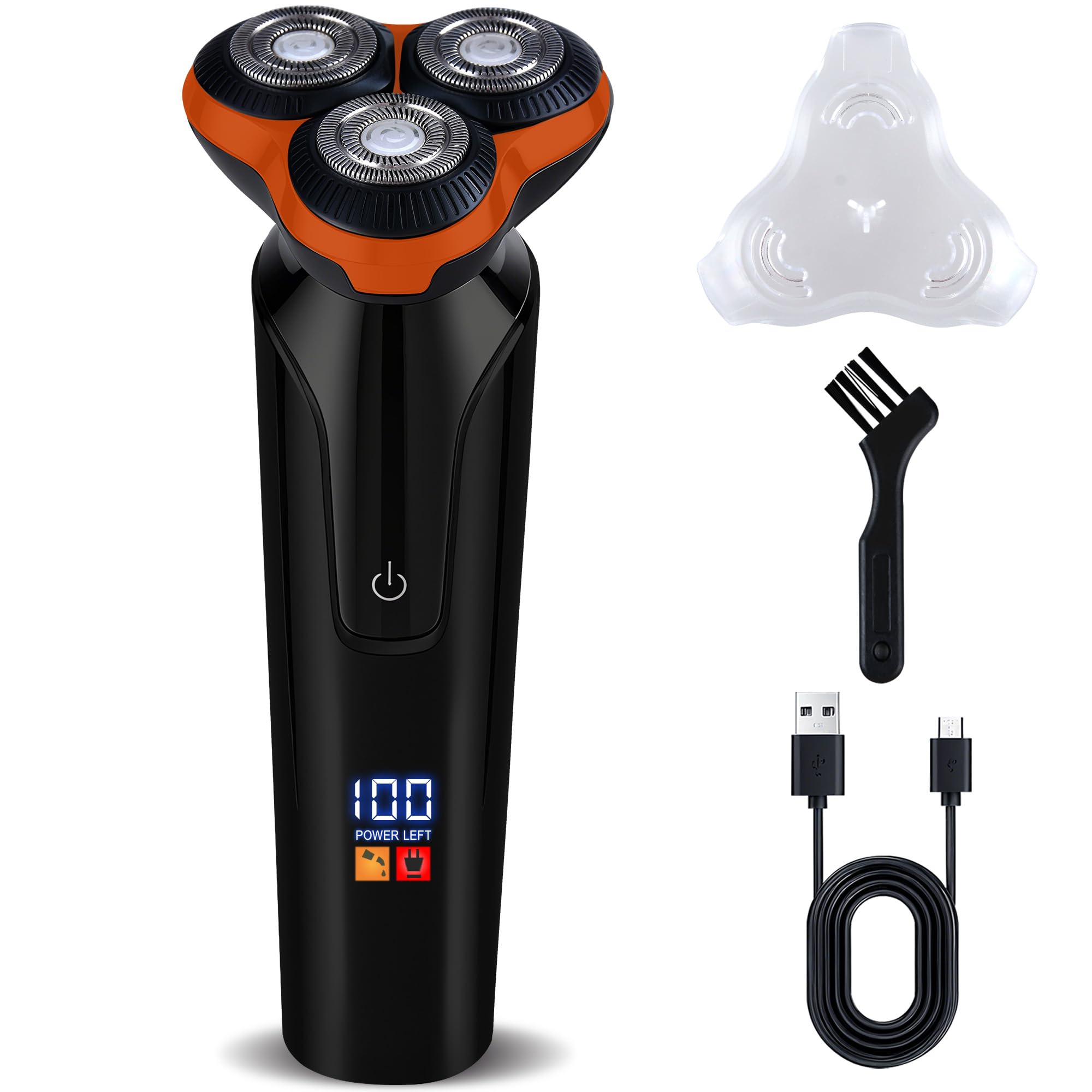 Photo 1 of Electric Razor for Men, Men's Electric Shaver, 3-Blade Rotary Shaving System, Type-C Fast Charging, LED Display, Waterproof Wet Dry Cordless Razor (Orange)