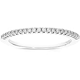 VIR JEWELS 1/6 cttw Pave Round Diamond Wedding Band for Women in 10K White Gold Prong Set, Size 4.5-10