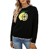 Women's Cute Sweaters Fruit Strawberry Lemon Pattern Knitted Pullover Tops 2026 Y2k Trendy Fall Winter Clothes