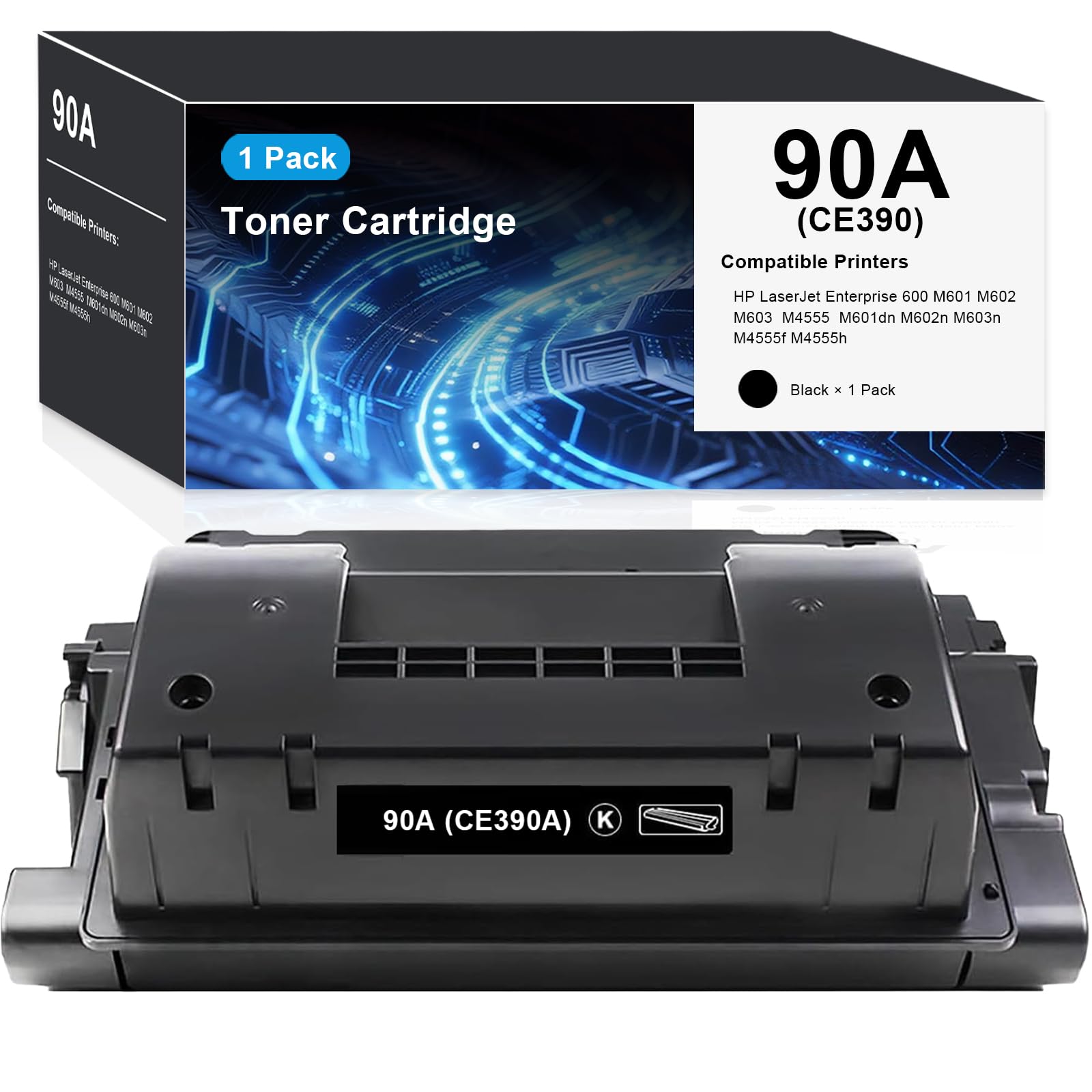 Photo 1 of iPROSPECT 90A CE390A Compatible Toner Cartridge Replacement for HP 90A 90X CE390X High Yield HP90A HP90X Toner Cartridge for HP Laserjet Enterprise 600 M601 M602 M603 M4555 Printers (Black, 1-Pack)
