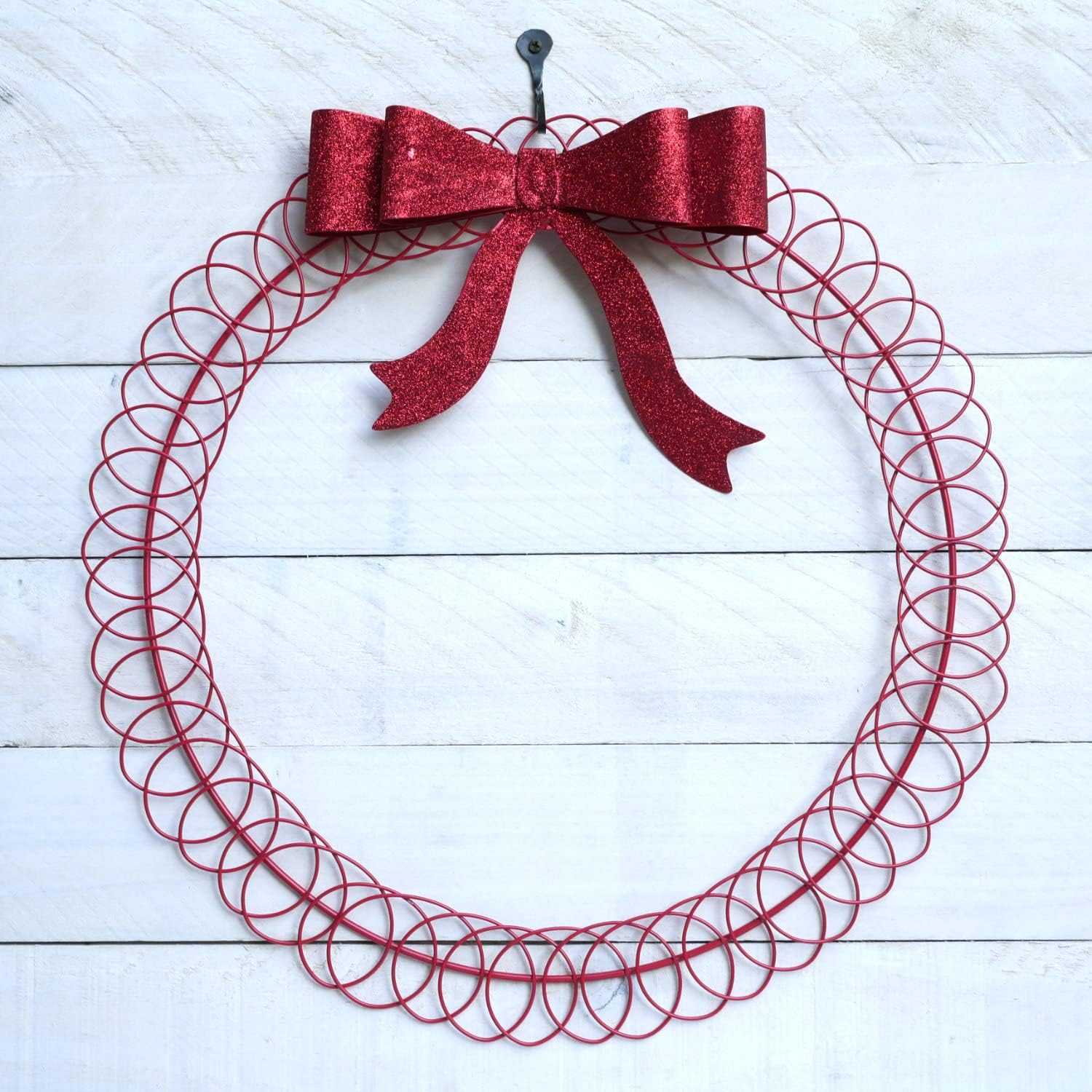 Wreath Hangers - One Holiday Way 19-Inch Large Elegant Red Metal Wire Wreath Christmas Card Holder w/Bow - Hanging Wall Mount Xmas Photo Display Decorative Birthday Greeting Card Hanger Door Decoration Home Decor