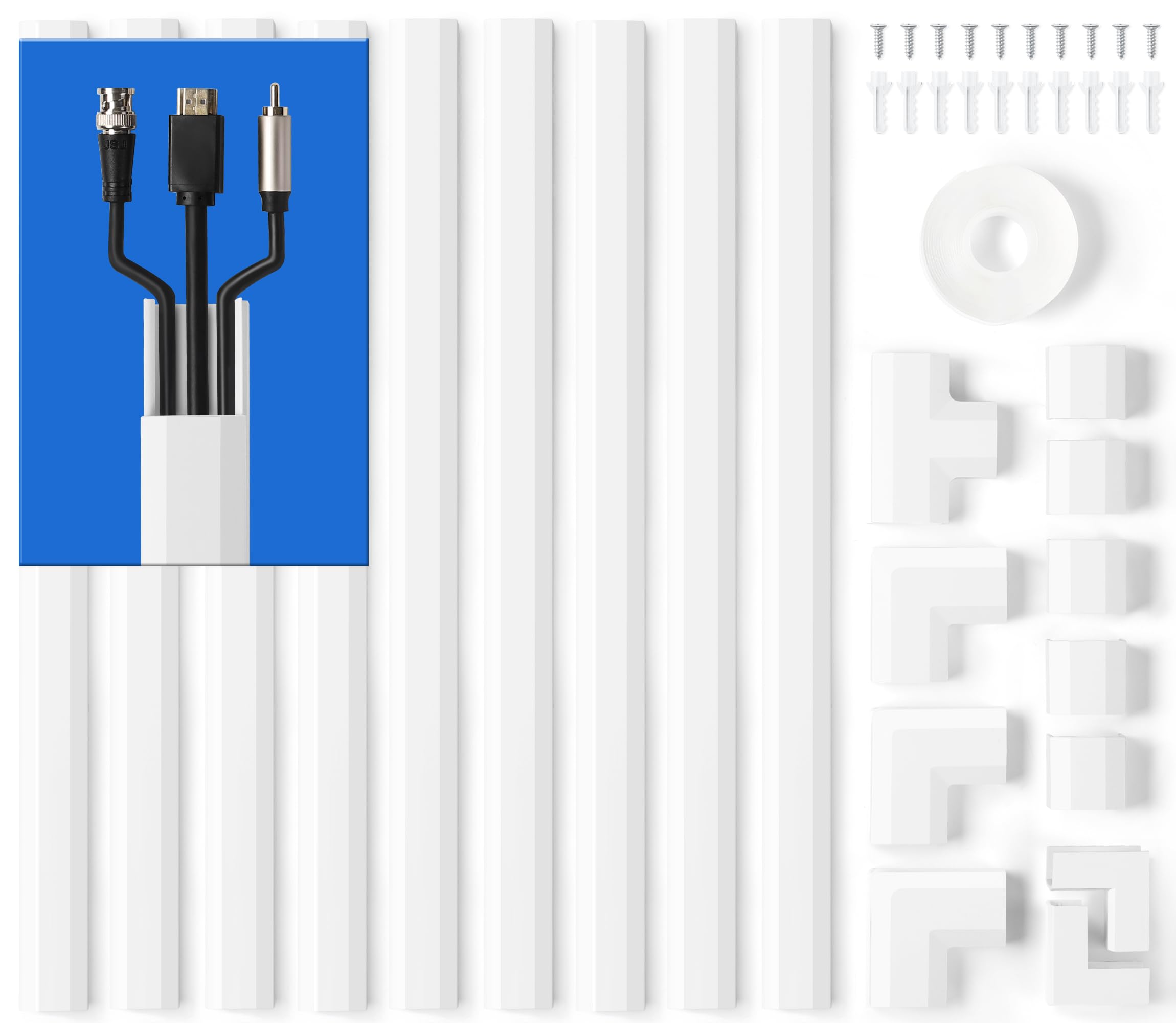 Photo 1 of 153in Wall Cable Hider, Cord Hider to Hide 3-4 Cords, TV Wire Hider for Wall, Cable Management Kit, Cable Raceway White, Paintable Cable Concealer, 9 x L17in x W1.18in x H0.6in