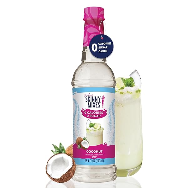 JORDAN’S SKINNY MIXES SUGAR FREE SYRUP, COCONUT FLAVOR, FRUIT FLAVORED WATER ENHANCER, DRINK MIX FOR ICE TEA, LEMONADE & MORE, ZERO CALORIE FLAVORING, KETO FRIENDLY, 25.4 FL OZ, 1 PACK