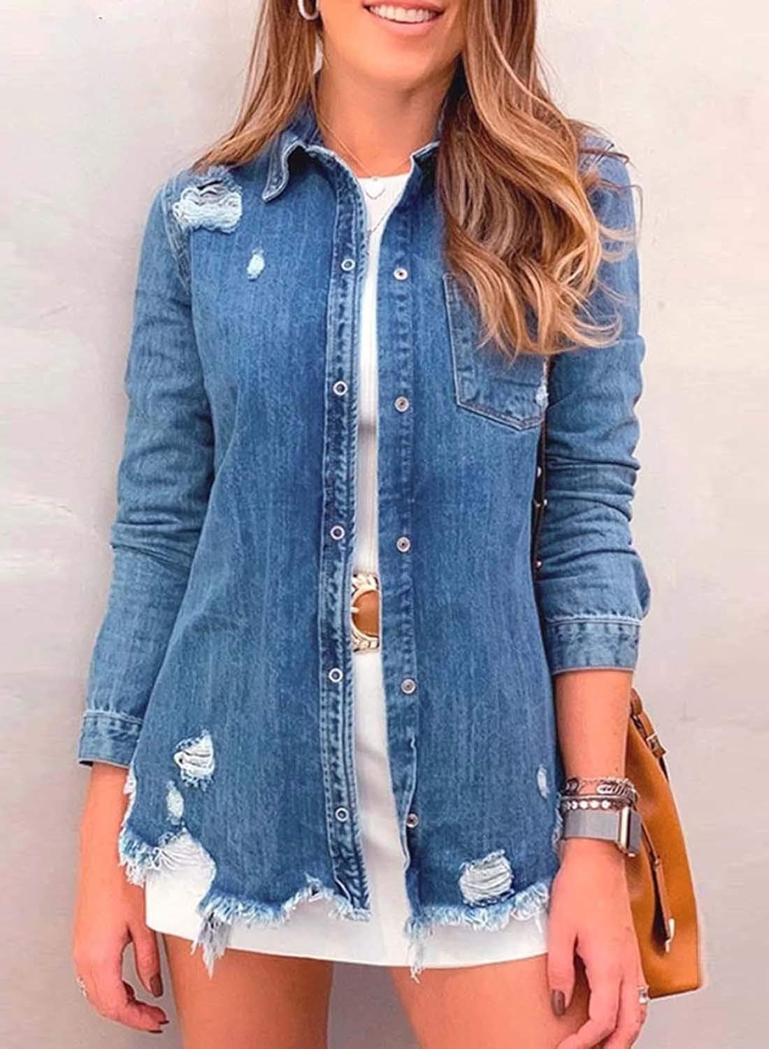 distressed denim shirt womens