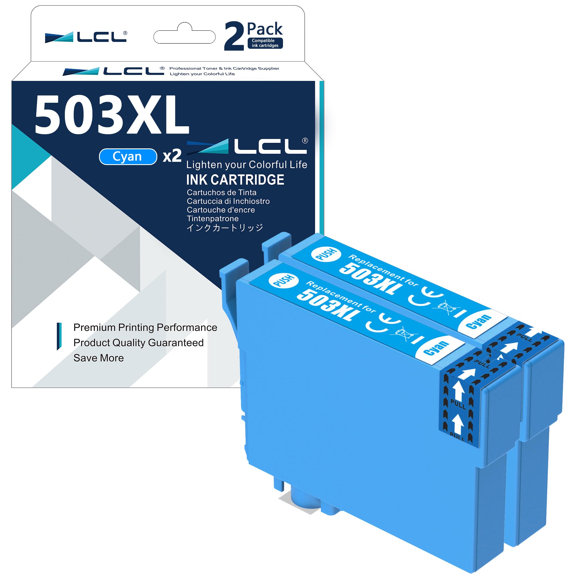 LCL 503 XL 503XL Cyan High Yield Ink Cartridge Replacement for Epson 503XL Replacement for Epson Expression Home XP-5200 XP-5205 XP5200 Workforce WF-2960 WF-2965 WF-2960DWF WF-2965DWF (2 Pack)