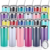 Remagr Skinny Tumblers Bulk 20 oz Stainless Steel with Lids and Straws Blank Slim Insulated Cup Double Layer Water Cups for Travel, DIY(Mixed Colors,24 Pcs)
