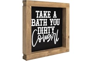 flangairy Western Bathroom Decor Southwestern Cowboy Wall Art Take A Bath You Dirty Cowgirl Wooden Restroom Signs Country Shelf Table Rustic Home Black Decoration