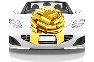 Mata1 Big Car Bow (Gold, 18 inch) Giant Gift Bows, Big Bow for Car, Big Gold Bow, Large Car Bow, Big Gift Bow, Car Pull Bow, Huge Car Bows, Car Ribbon Bows with 20 Loops and 4 Stickers
