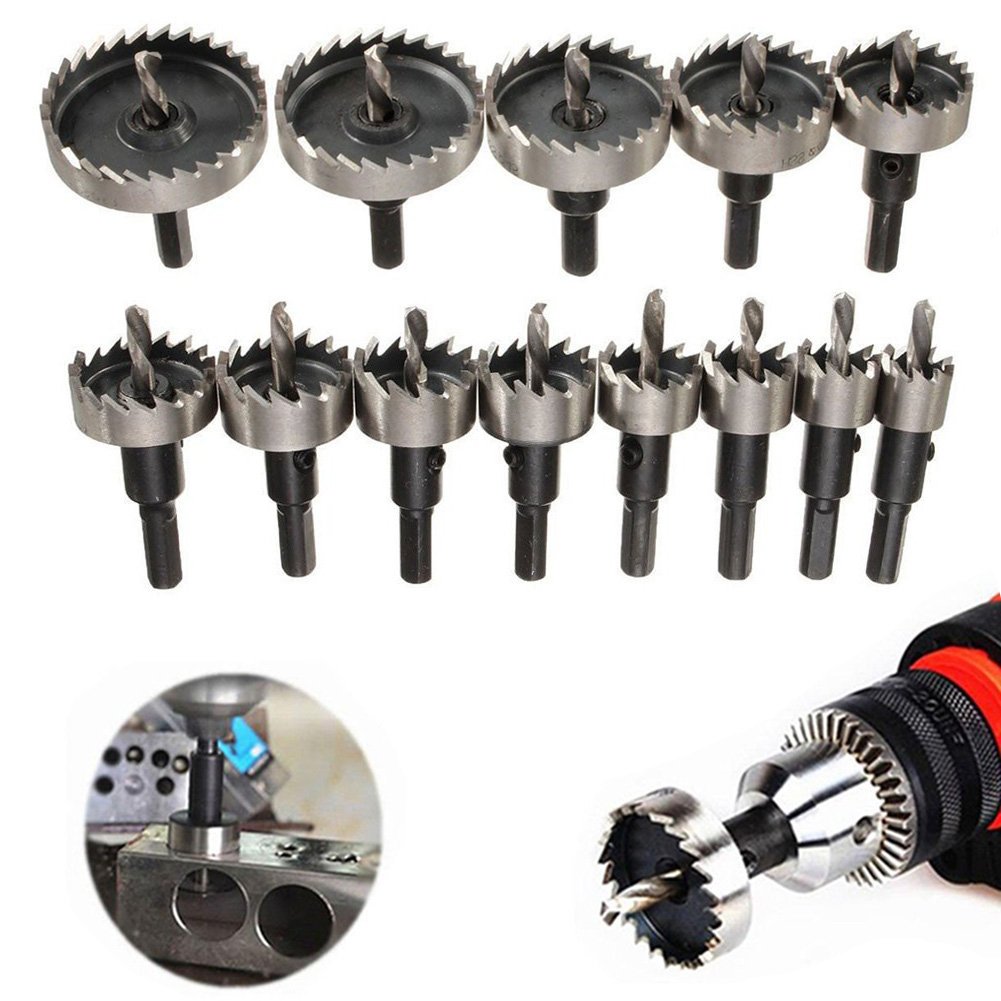 13pcs Hole Saw Drill Bit Set HSS Carbide Tip Stainless Steel High Speed 16-53mm Hole Saw Drill Bit Set for Plastic, Steel, Metal, Wood