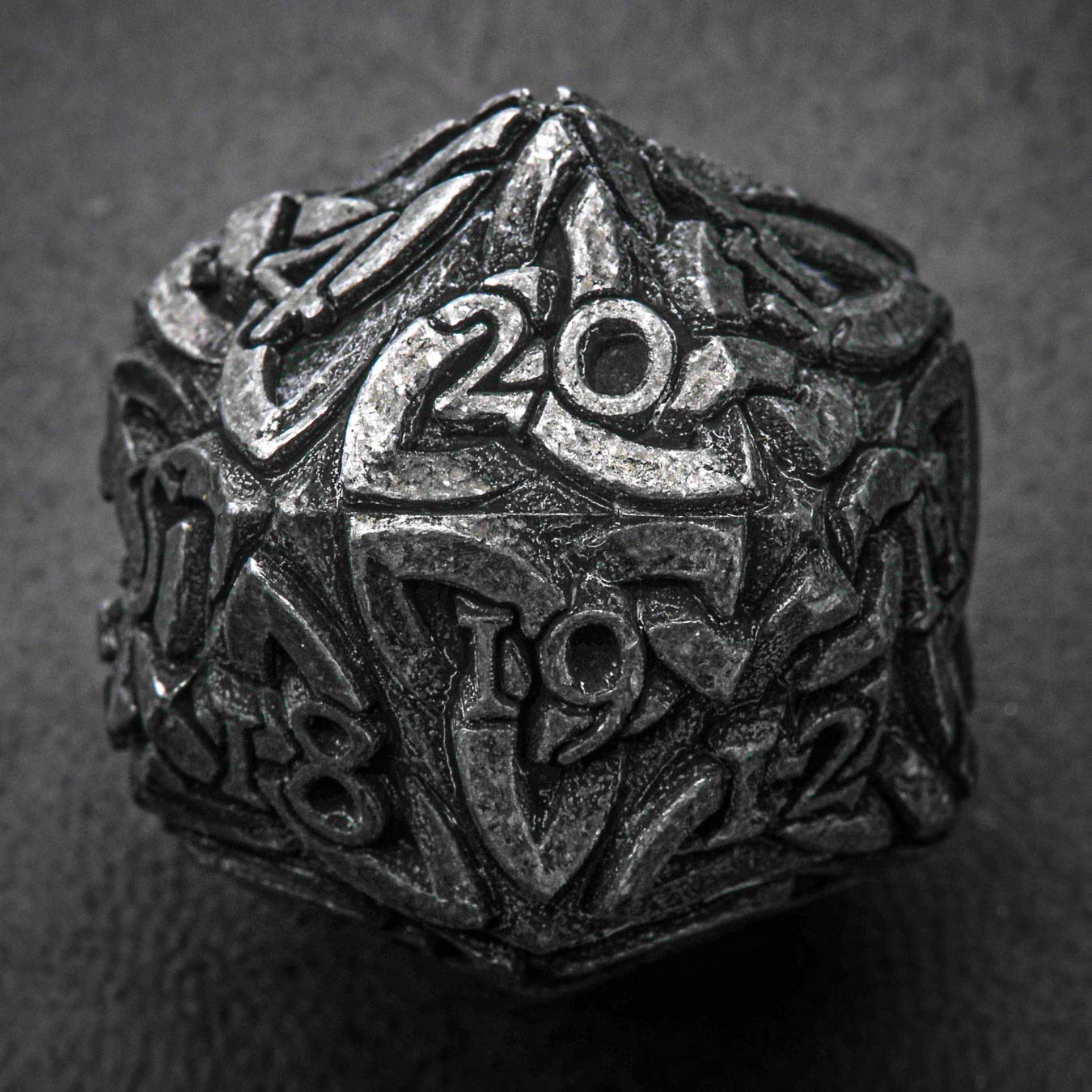 Endless Darkness (Tarnished Black) Life counter D20 Dice Spin down Solid Metal Extra Large Extra Heavy for MTG Magic the Gathering EDH Commander Metal Counter Countdown Celtic Dice