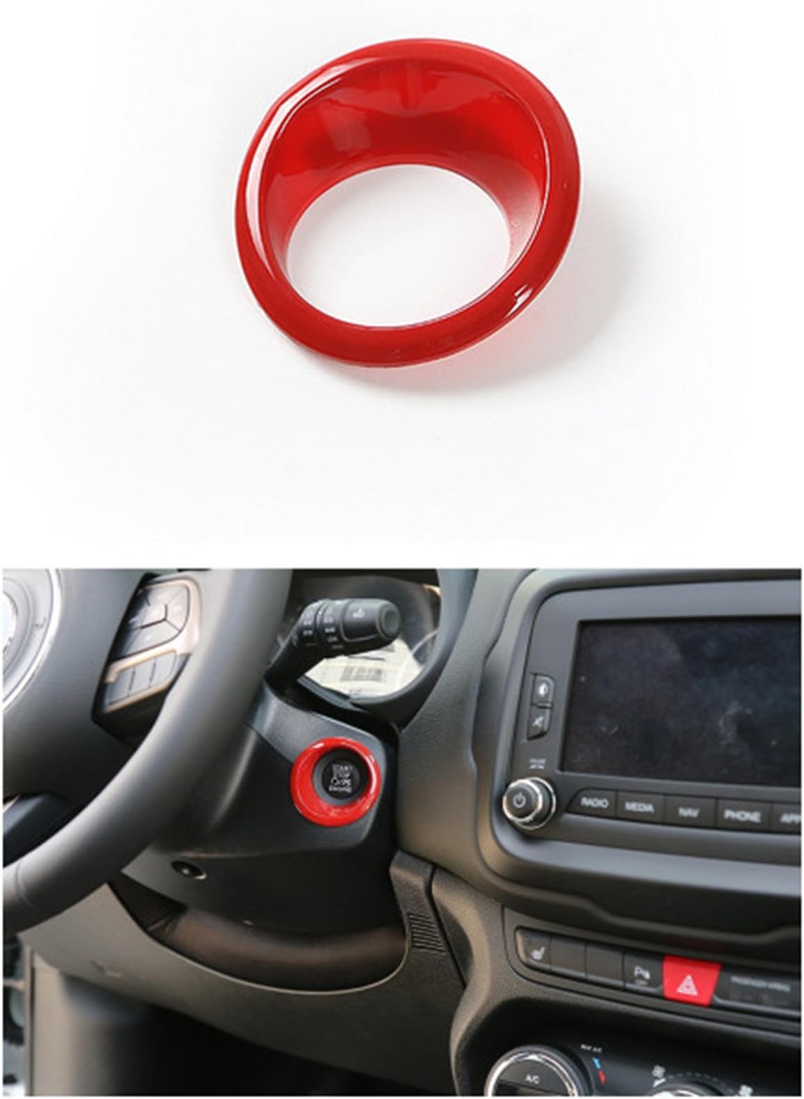 Dwindish Red ABS Car Engine Start Stop Sticker Ignition Key Ring Switch Cover for Jeep Renegade 2015 2019 Up Compass 2017