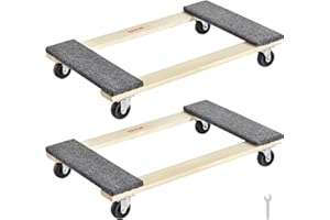 VEVOR Furniture Dolly, 1000 lbs Each Load Capacity, 2 Packs, 18" x 30", 8 x 3 PP Swivel Casters, Heavy Duty Hardwood Furnitur