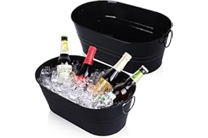 TCHRULES Galvanized Tub Beverage Tubs, 2pcs Metal Ice Buckets for Cocktail Bar 3 Gallon Wine Beer Drink Buckets with Handles Large Tub Cooler Mimosa Bar Supplies Ice Bucket for Parties (Black)