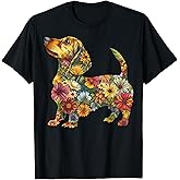 Floral Dachshund Cute Pet Dog Animal Lover Doxie Mama Women T-Shirt