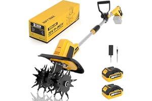 20V Cordless Tiller Cultivator with 2×3.0Ah Batteries & Charger, 400RPM Electric Garden Rototiller, 9-Inch Width & 7.1-Inch D